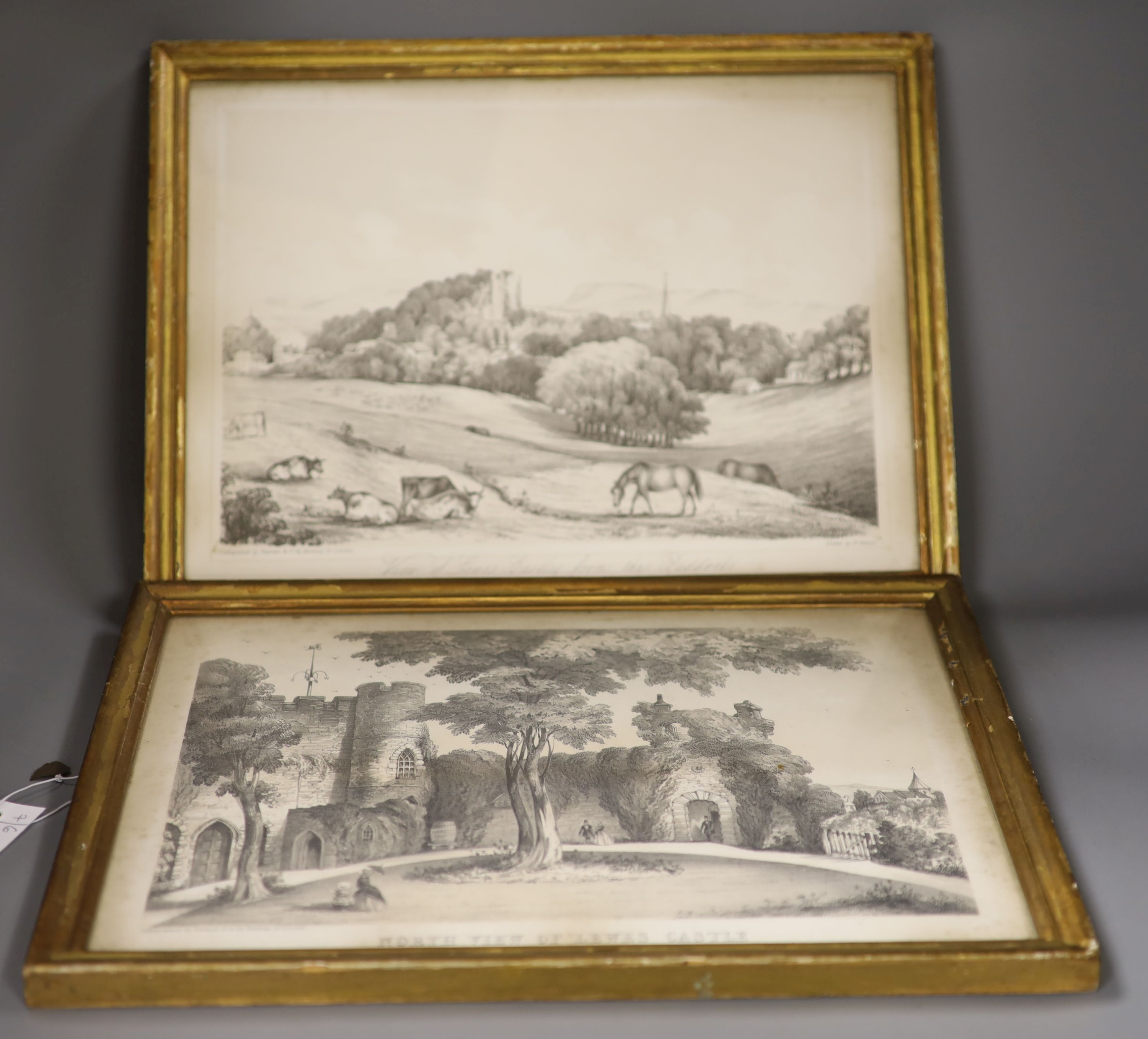 W. Watson (19th C.), two lithographs, North View of Lewes Castle and Lewes Castle from the Paddock, 25 x 36cm